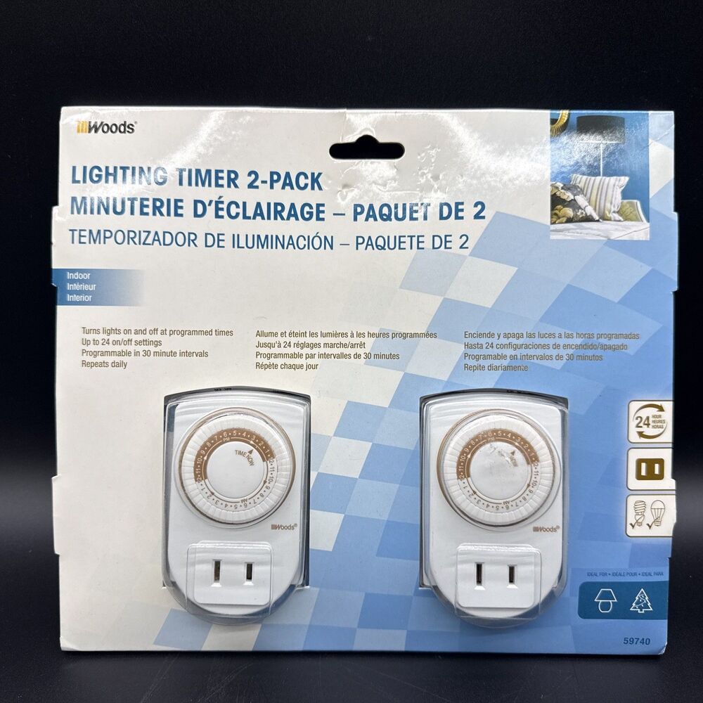 New Woods 2-Pack 59740 Lighting Timer Indoor 24-Hour Outlet Timer